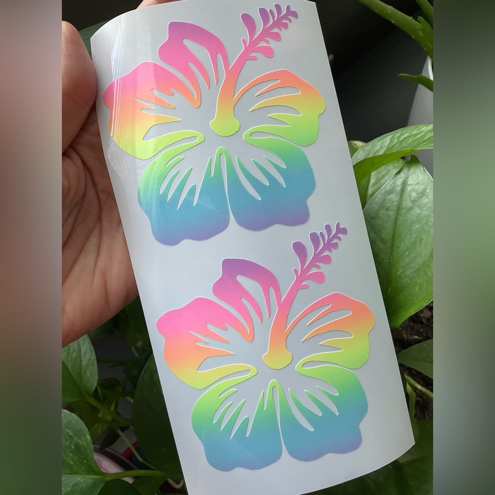 Rainbow Hibiscus Flower Car Decal - 2 Pack